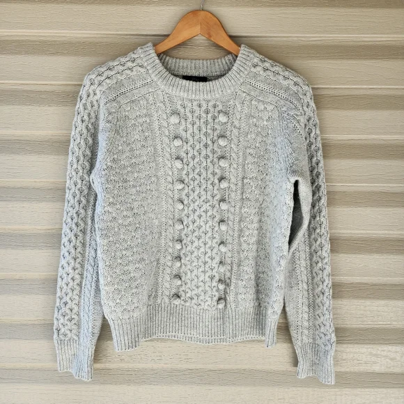 J. Crew Popcorn cable knit gray sweater Crew & Scoop Necks